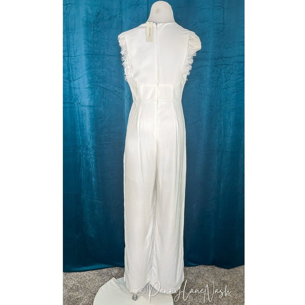 NWT Miami Fritz Lace Trim  Wide Leg Jumpsuit White - Picture 11 of 11